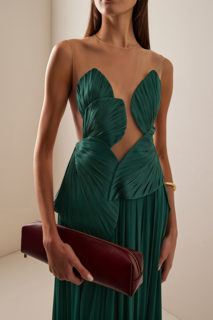 Dalila Green Backless Asymmetrical Ruched Maxi Dress