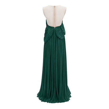 Dalila Green Backless Asymmetrical Ruched Maxi Dress