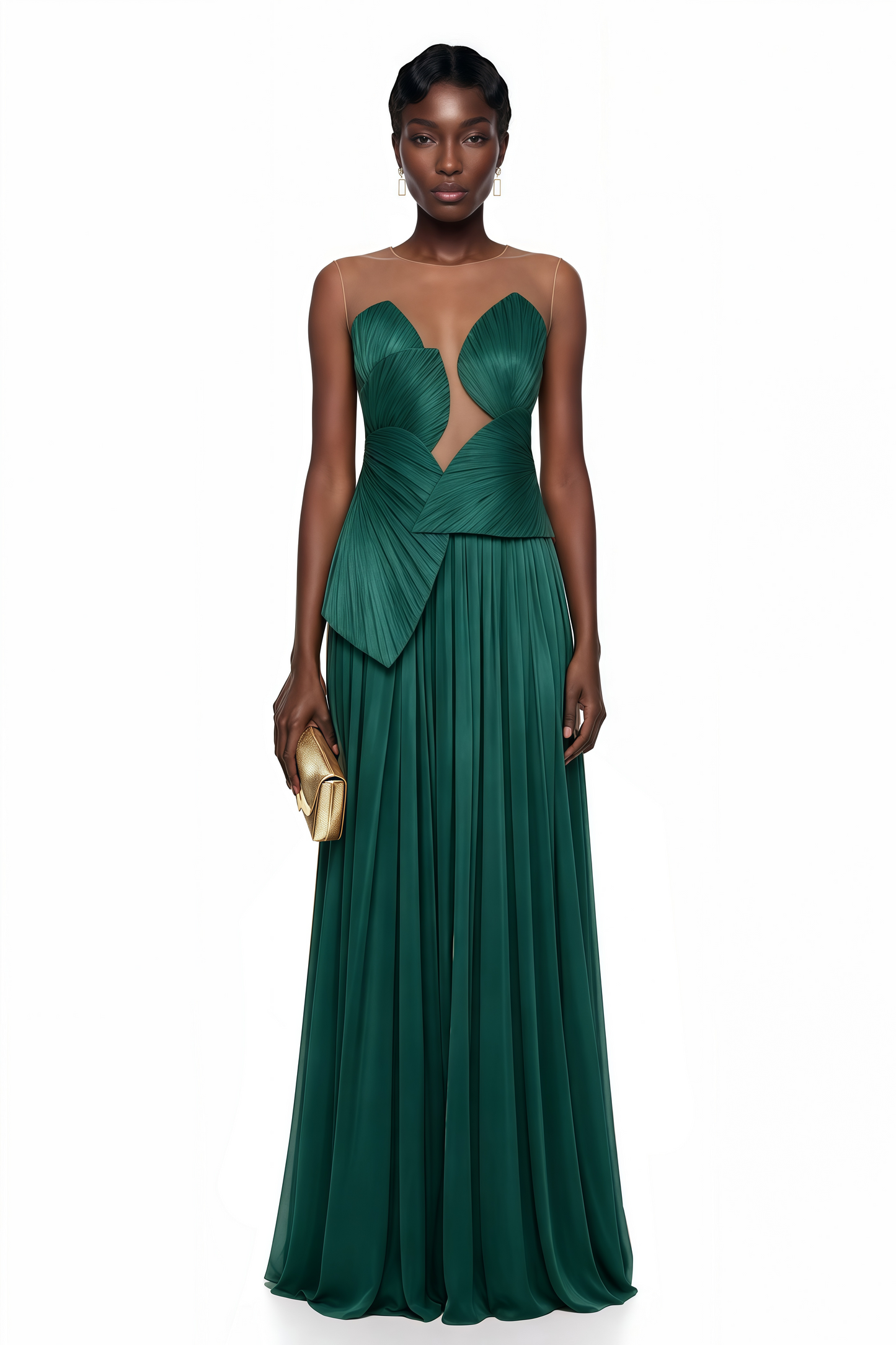 Dalila Green Backless Asymmetrical Ruched Maxi Dress