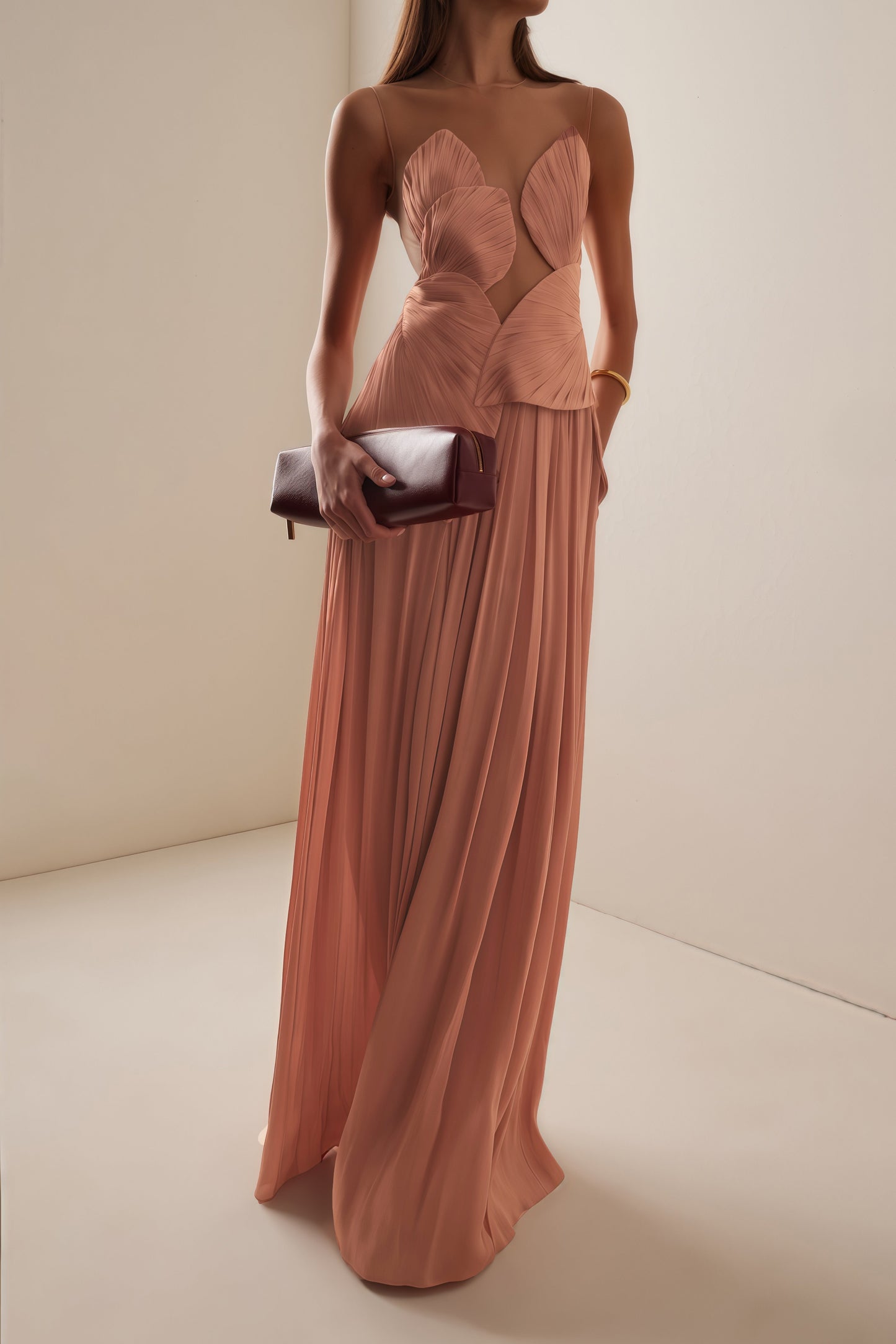 Dalila Pink Backless Asymmetrical Ruched Maxi Dress
