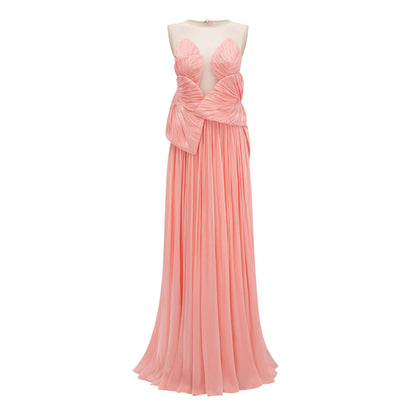 Dalila Pink Backless Asymmetrical Ruched Maxi Dress