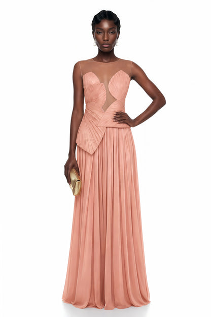 Dalila Pink Backless Asymmetrical Ruched Maxi Dress
