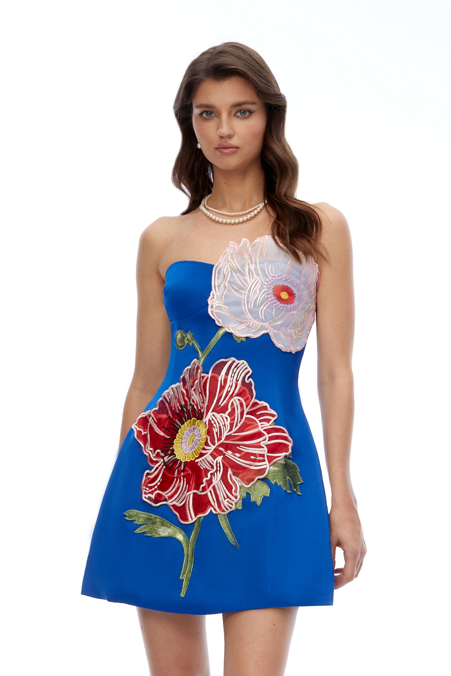 Damaris Blue Flora Embroidered Mini Dress