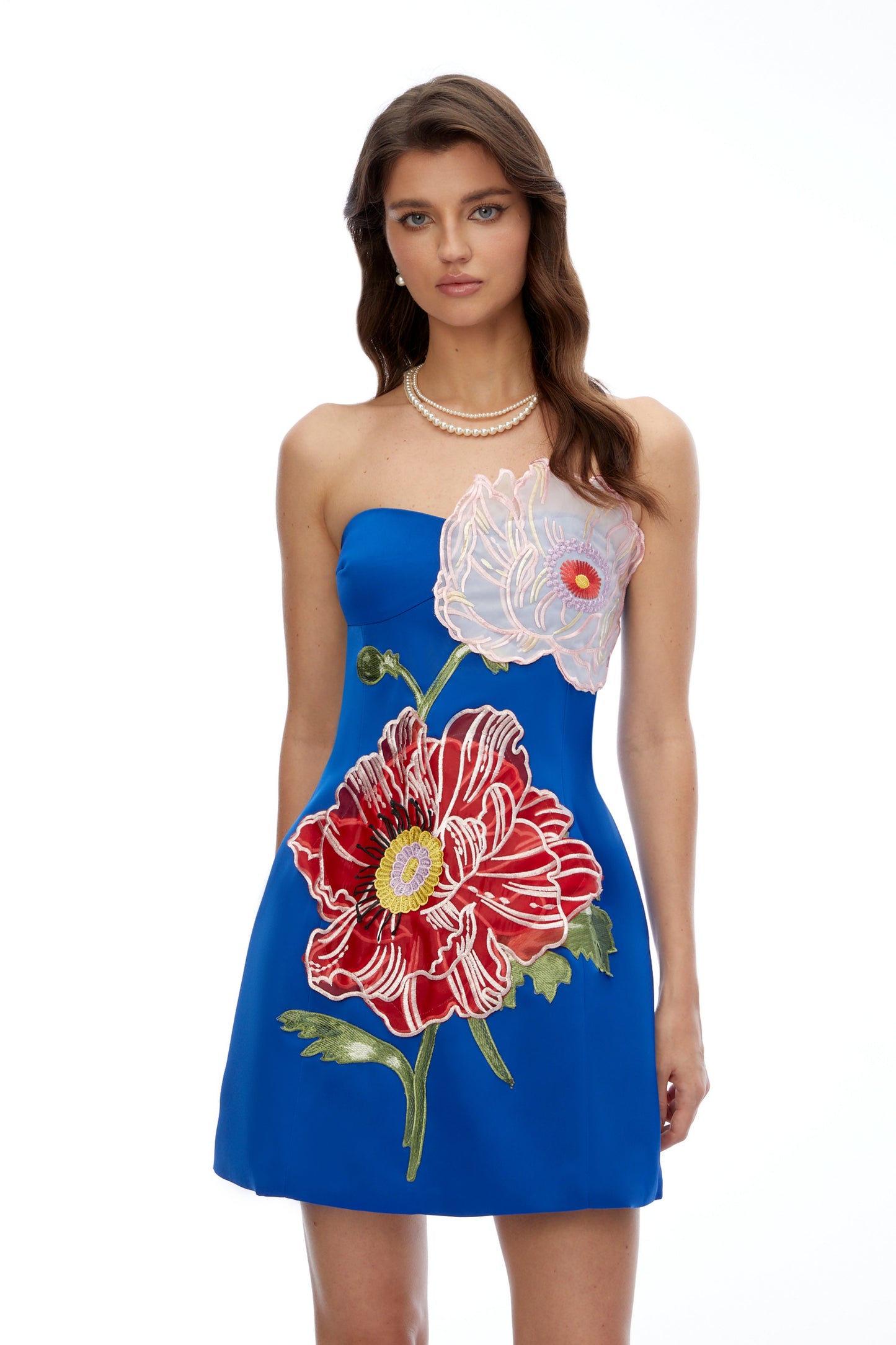 Damaris Blue Flora Embroidered Mini Dress