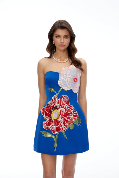 Damaris Blue Flora Embroidered Mini Dress