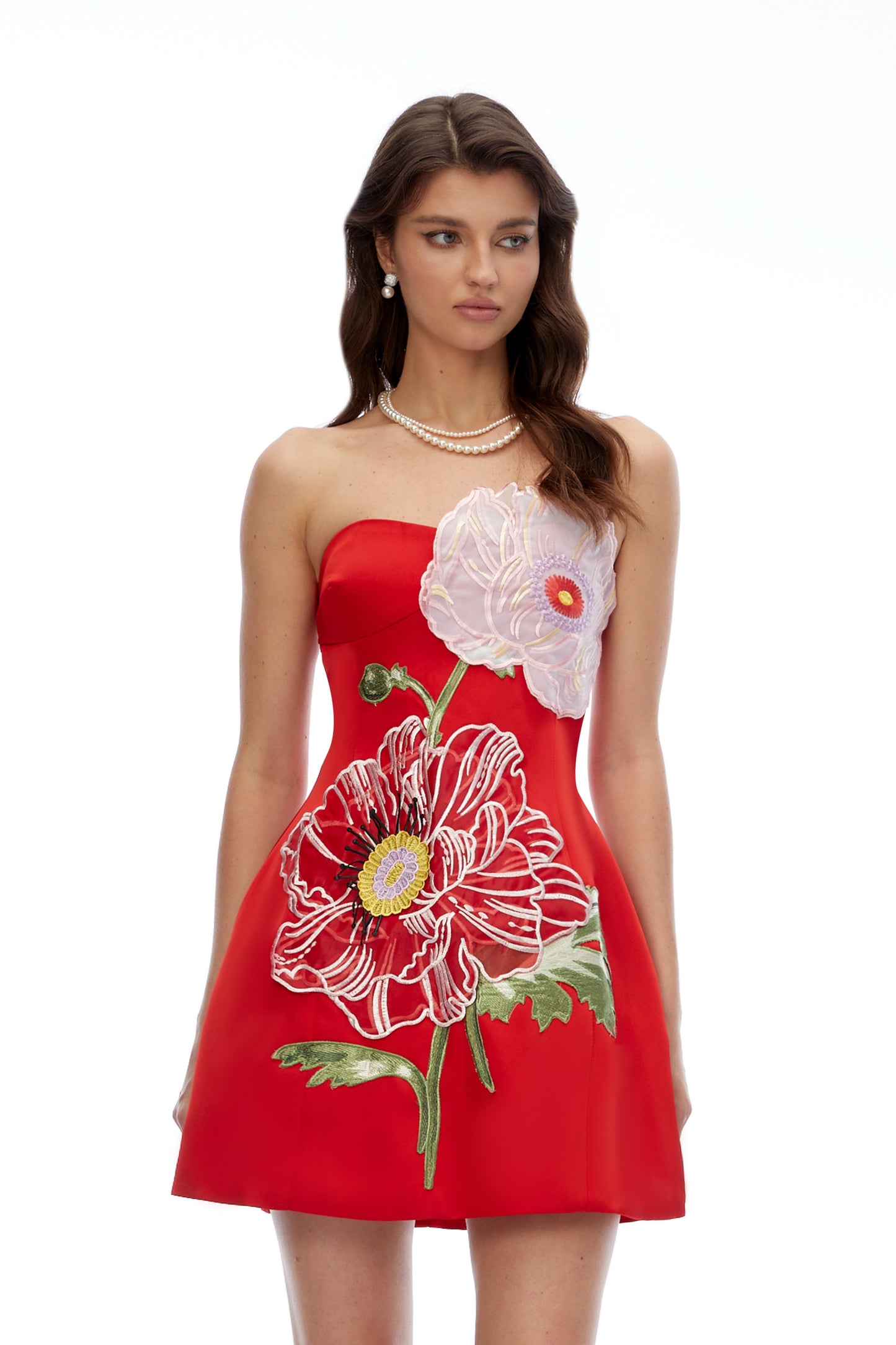Damaris Red Flora Embroidered Mini Dress