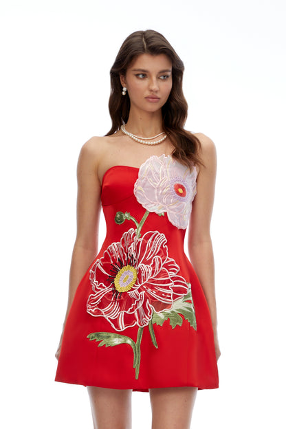 Damaris Red Flora Embroidered Mini Dress