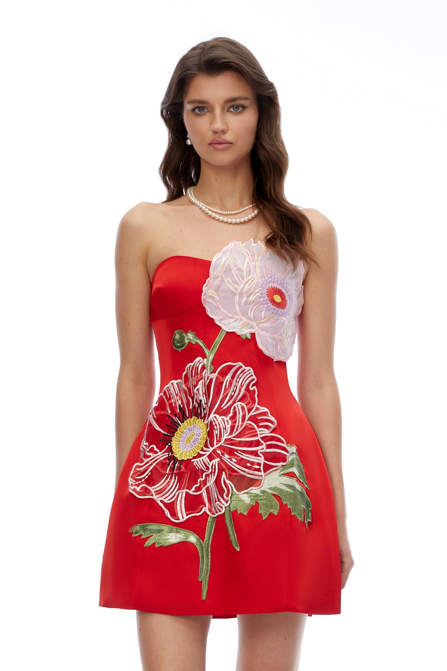 Damaris Red Flora Embroidered Mini Dress