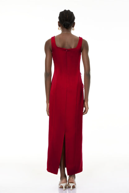 Damaris Red Floral Embroidered Maxi Dress