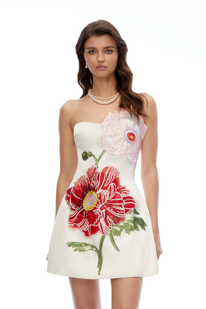Damaris White Flora Embroidered Mini Dress