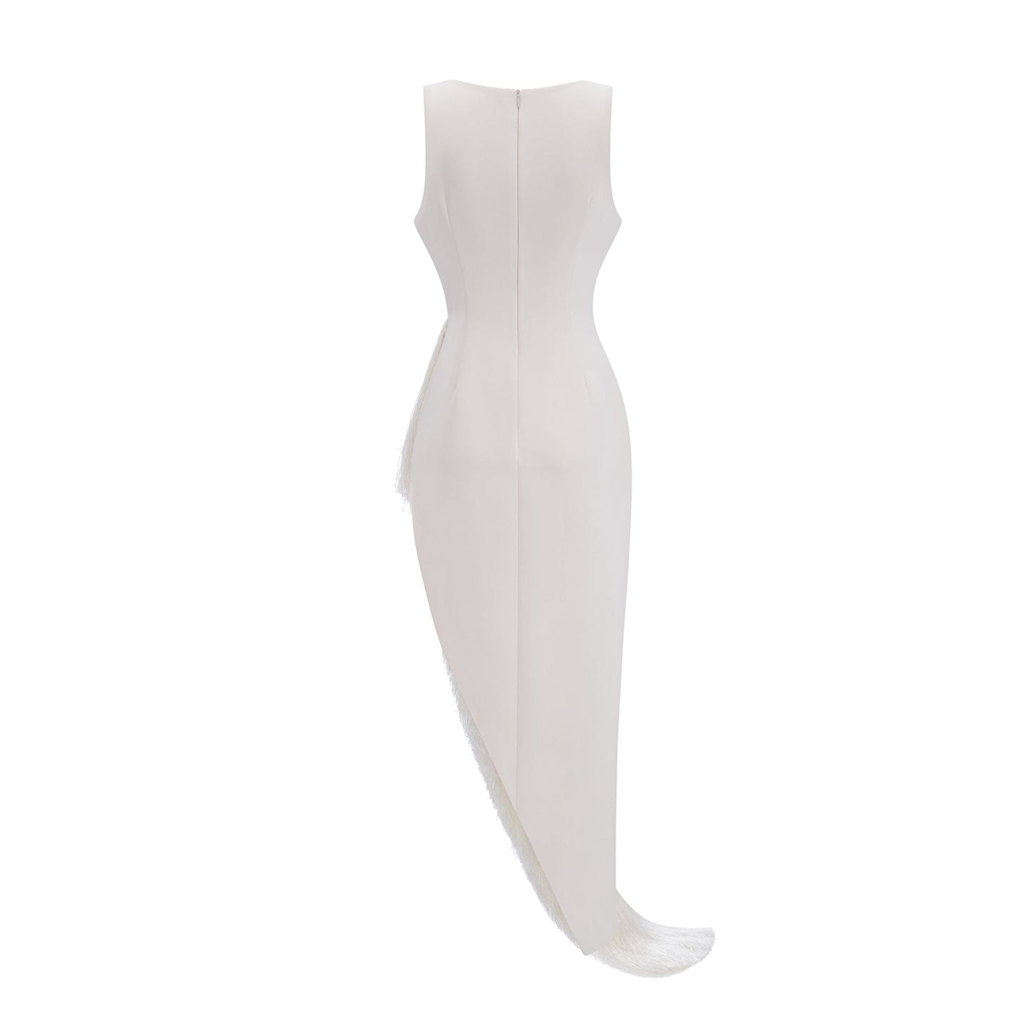 Damla Cream Asymmetrical Maxi Dress with Fringe