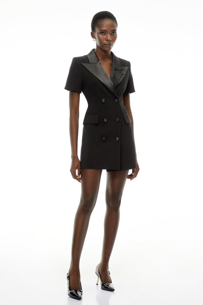 Daniella Black Double-Breasted Embroidered Blazer Dress