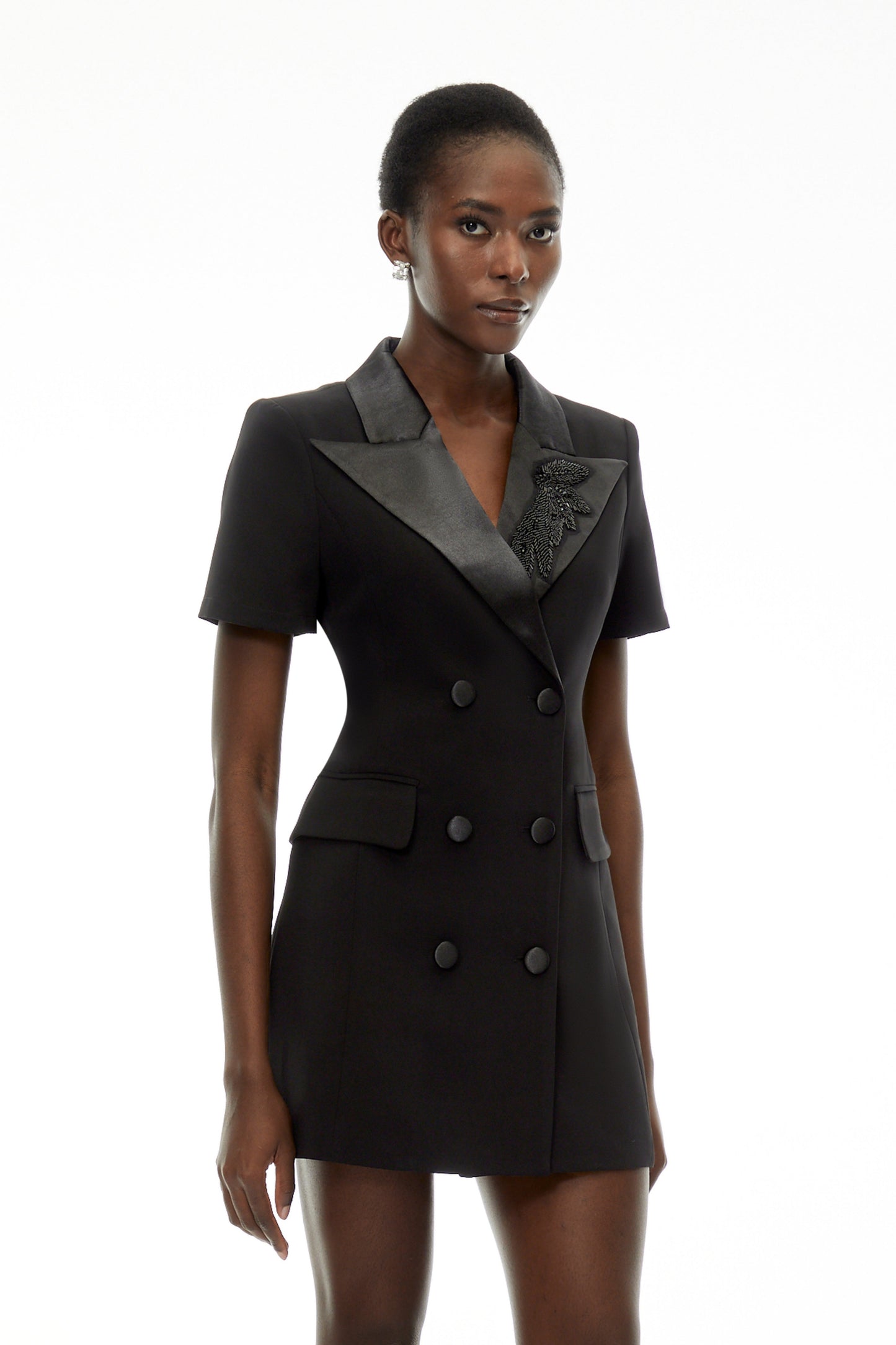 Daniella Black Double-Breasted Embroidered Blazer Dress