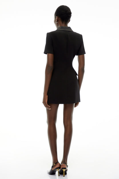 Daniella Black Double-Breasted Embroidered Blazer Dress