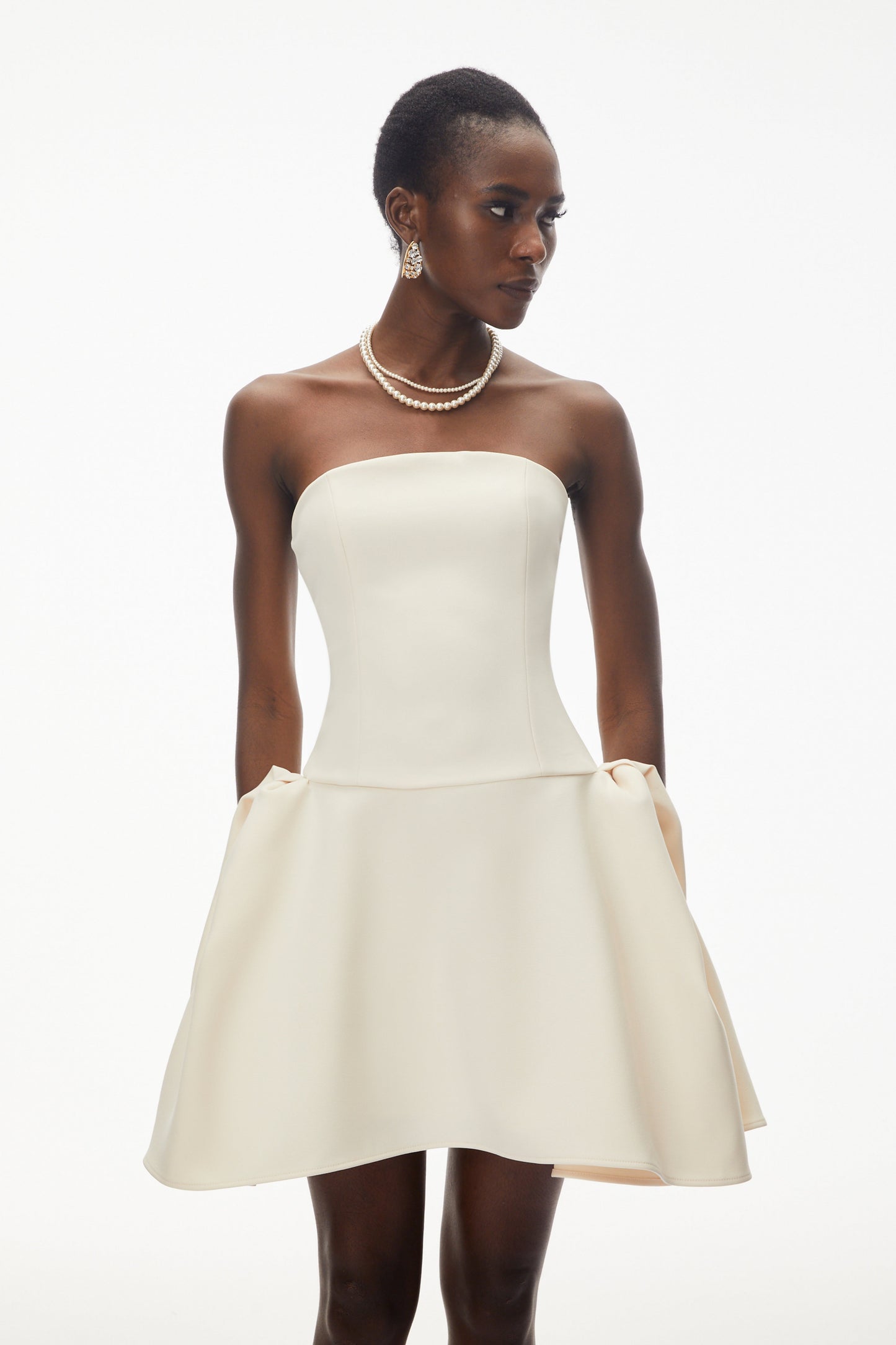 Daryna Ivory Cinched Waist Mini Dress