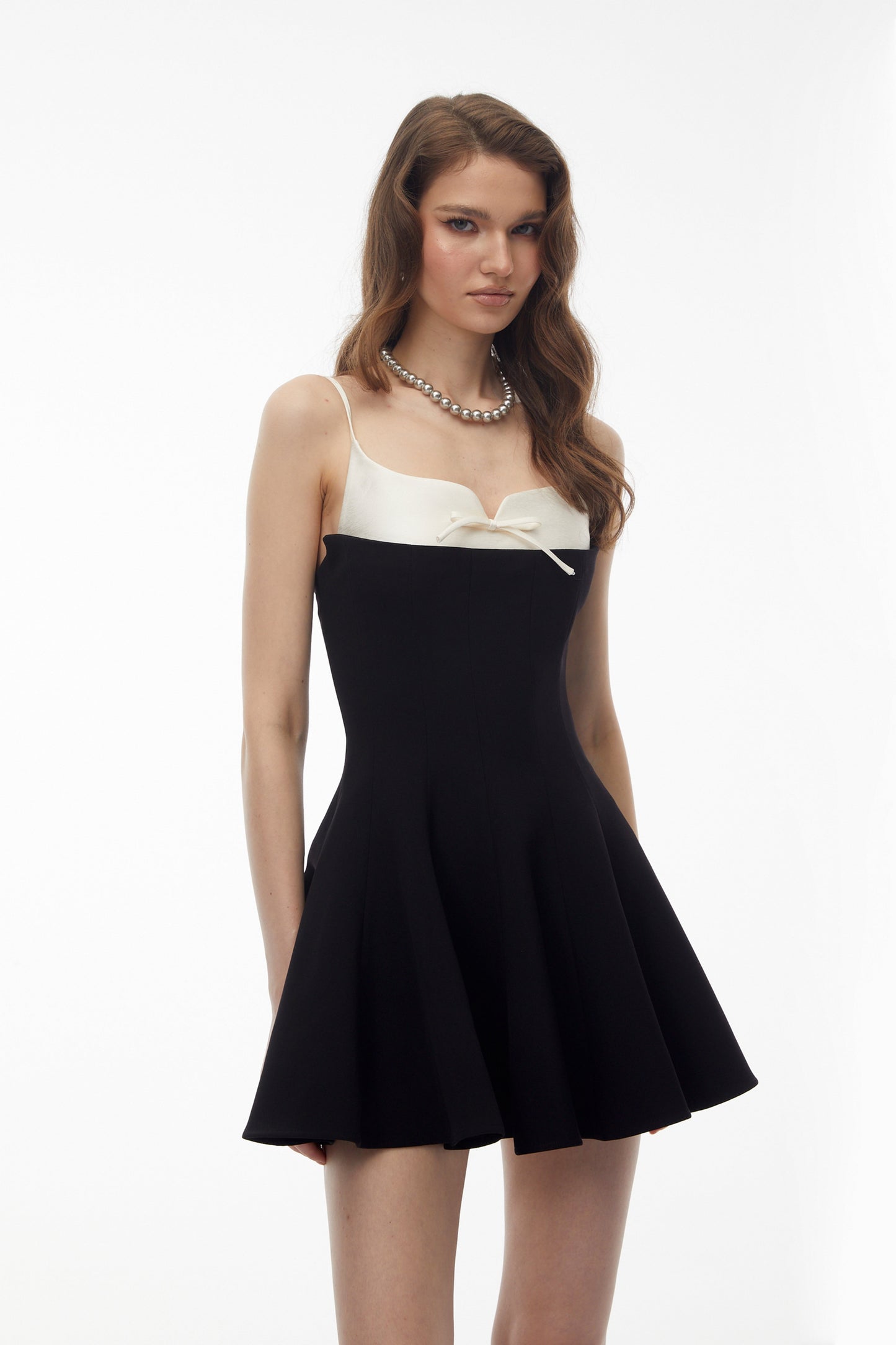 Deborah Black Color Block Mini Dress with Bow Detail