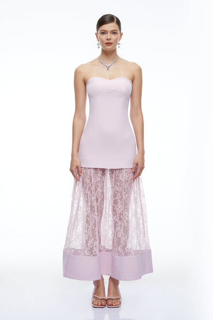 Marta Lila Straplez Sweet Heart Maxi Elbise