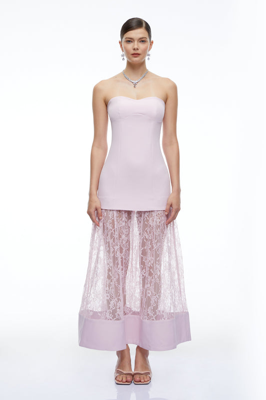 Marta Lila Straplez Sweet Heart Maxi Elbise