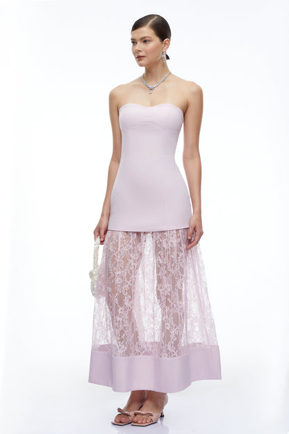 Marta Lila Straplez Sweet Heart Maxi Elbise
