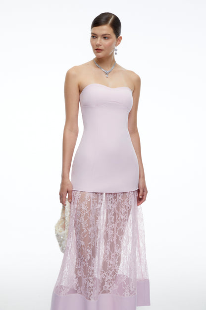 Marta Lila Straplez Sweet Heart Maxi Elbise