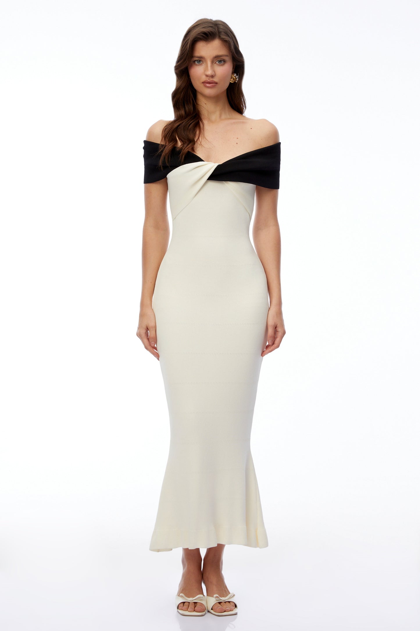 Deborah White Cross Front Maxi Dress with Fishtail Hem