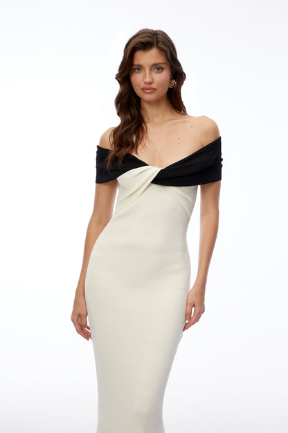 Deborah White Cross Front Maxi Dress with Fishtail Hem