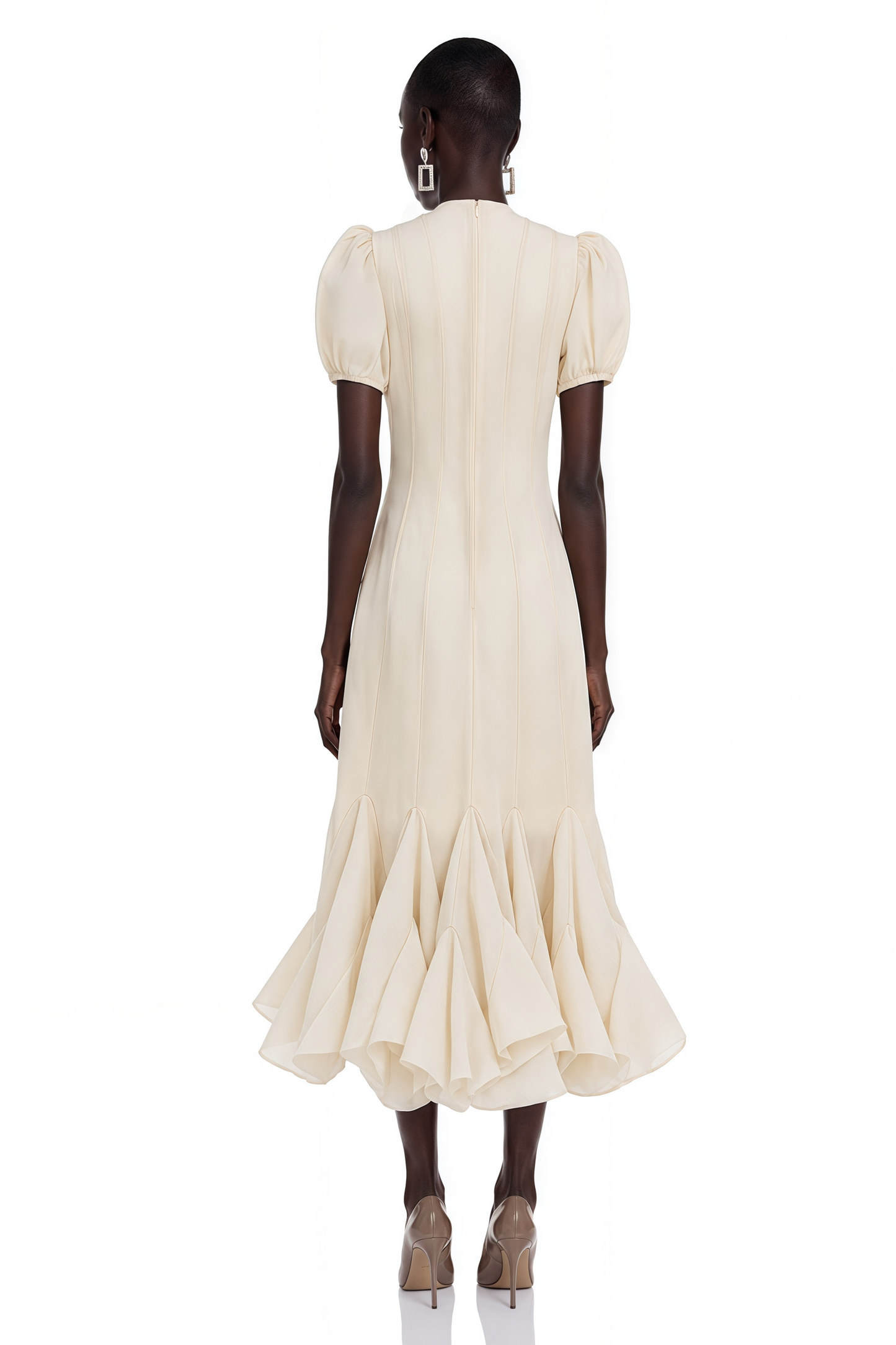 Defne Cream Ruffled Pleated Maxi Dress