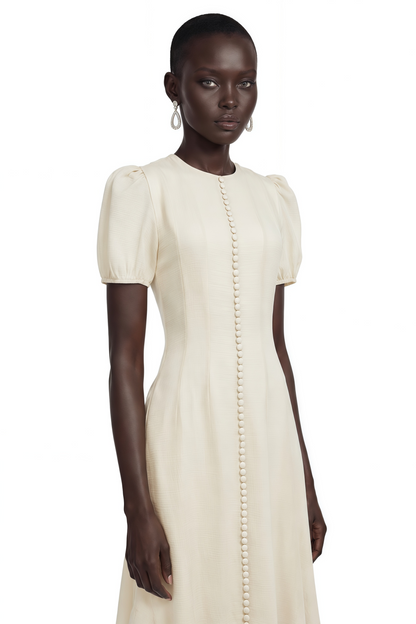 Defne Cream Ruffled Pleated Maxi Dress
