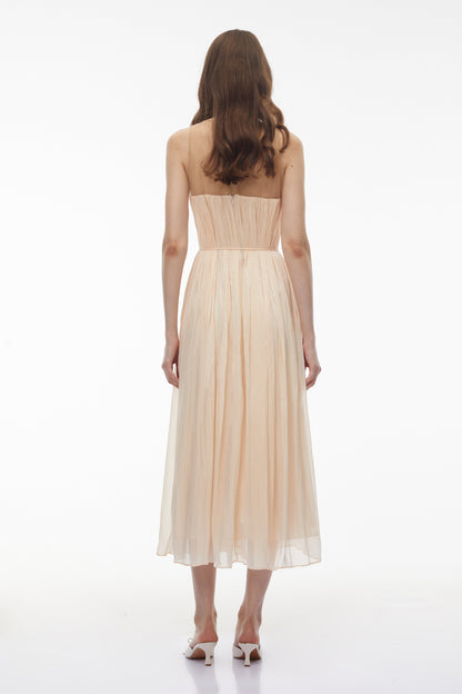 Deirdre Pink Embellishment Ruched Midi Dress