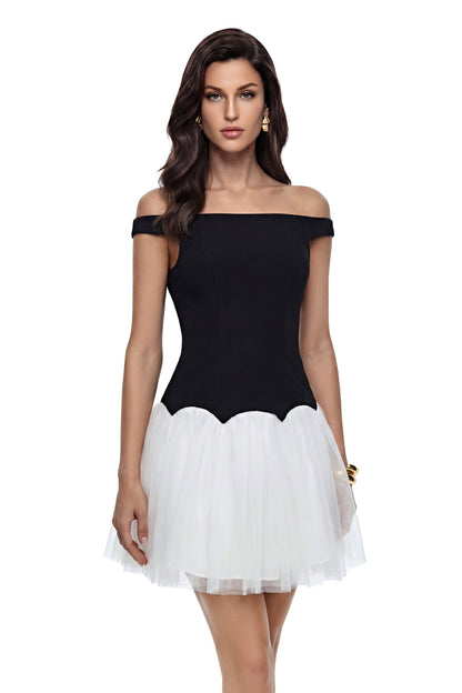 Delilah Black Color Block Pleated Mini Dress