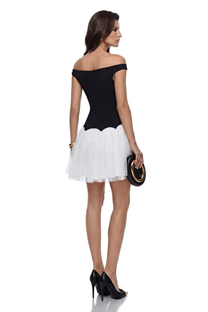 Delilah Black Color Block Pleated Mini Dress