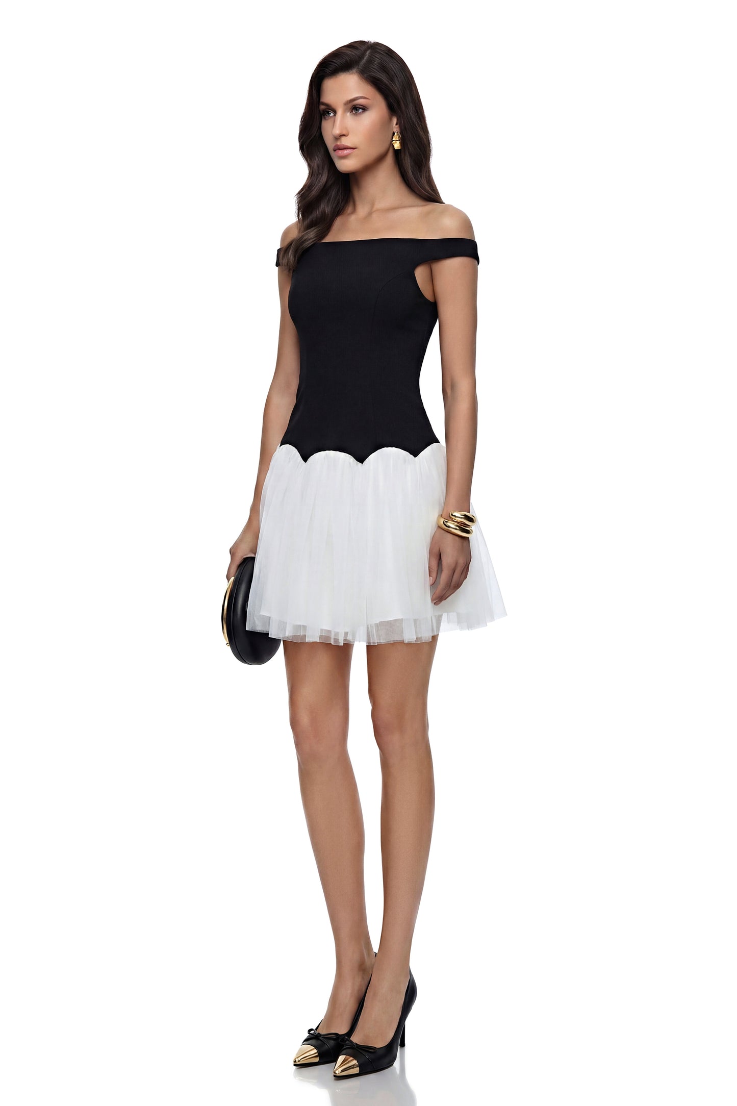 Delilah Black Color Block Pleated Mini Dress