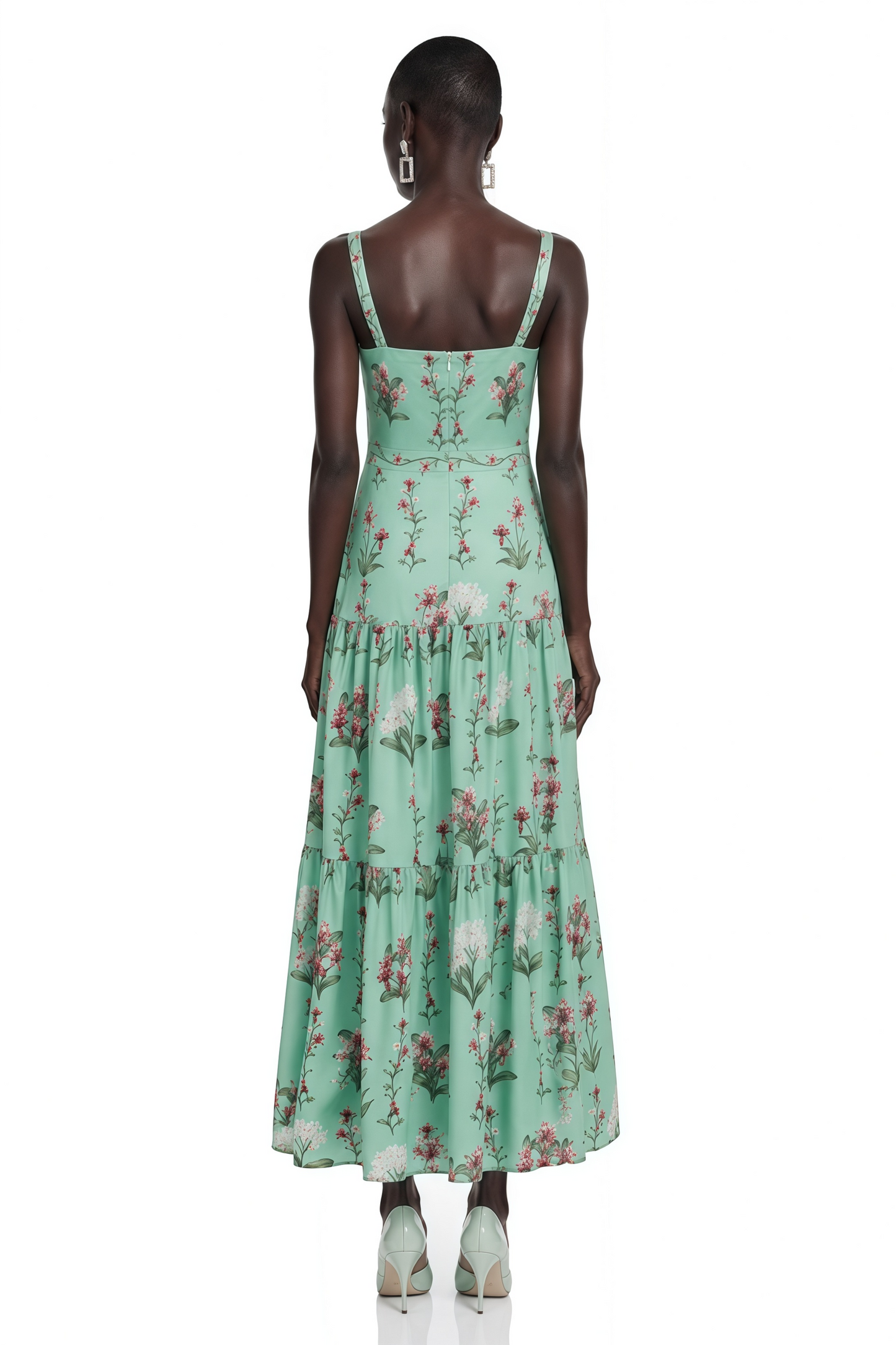 Delilah Green Floral Print Midi Dress with Spaghetti Straps