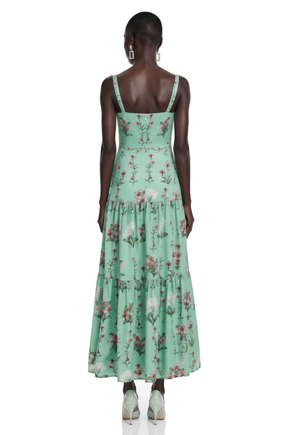 Delilah Green Floral Print Midi Dress with Spaghetti Straps