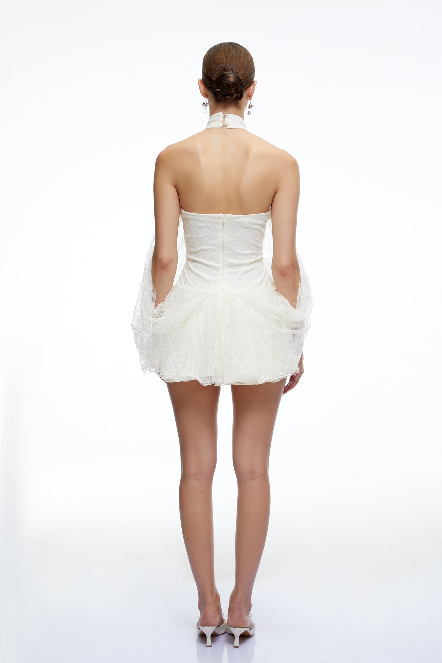 Delphine White Halterneck Lace Mini Dress