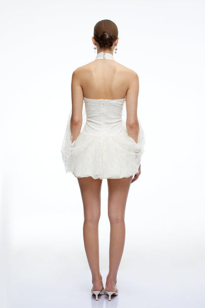 Delphine White Halterneck Lace Mini Dress