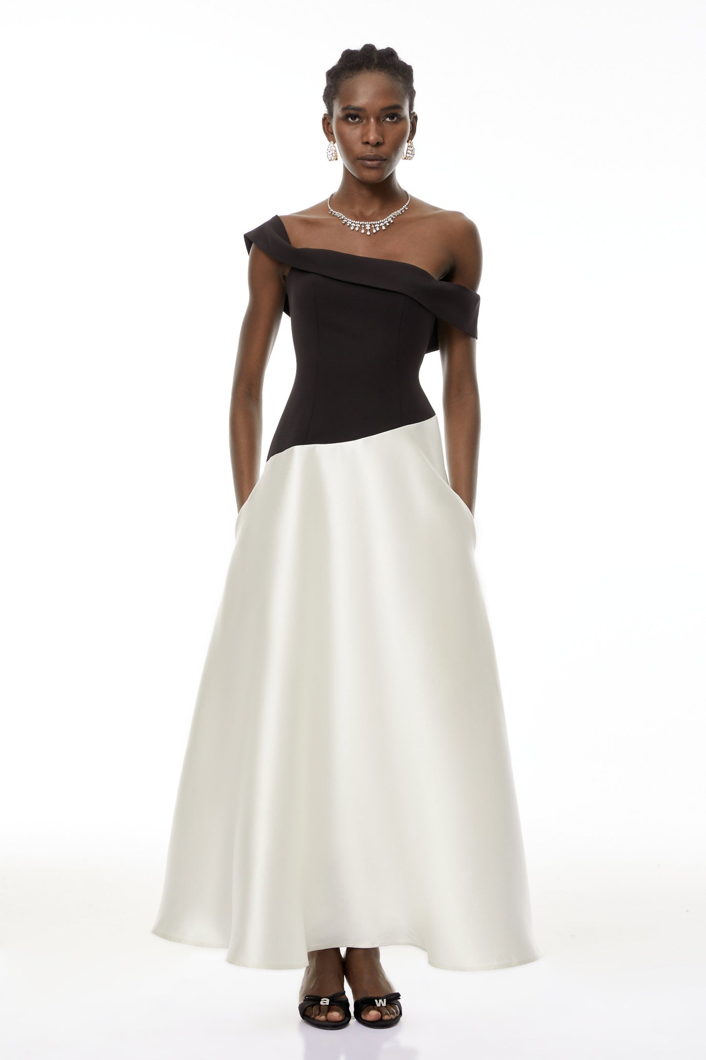 Denisa Black Color Blocked Satin Maxi Dress