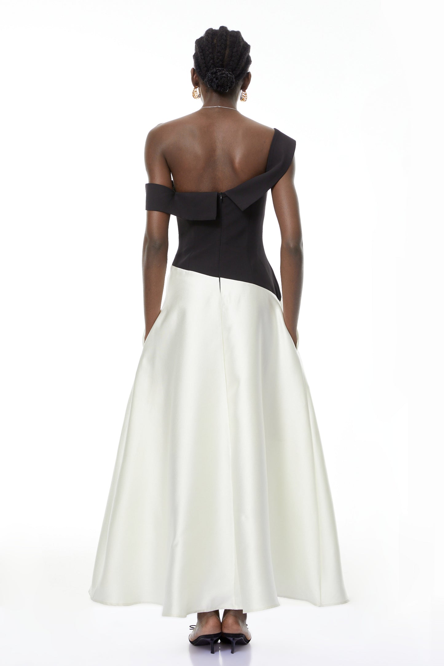 Denisa Black Color Blocked Satin Maxi Dress