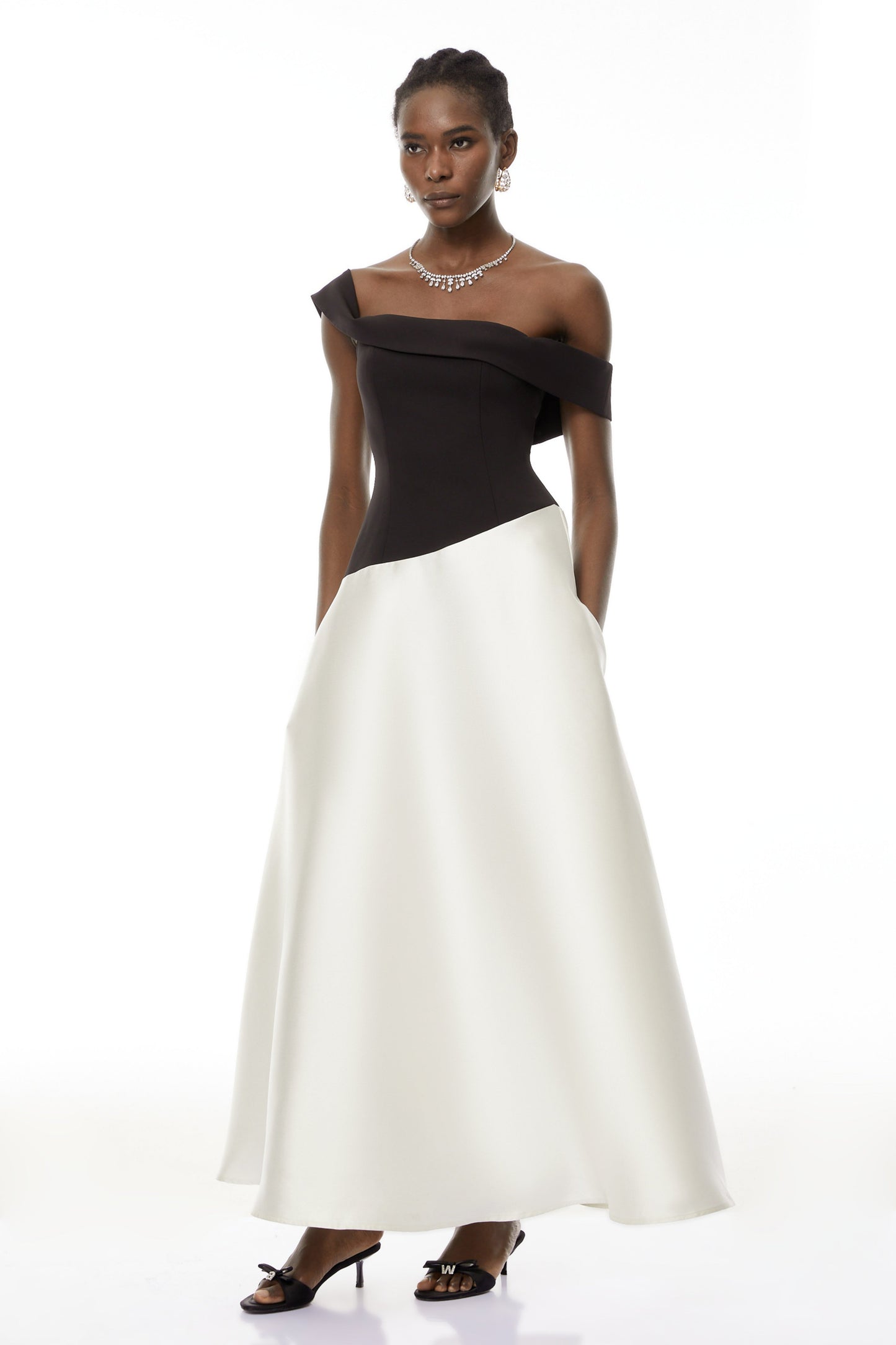 Denisa Black Color Blocked Satin Maxi Dress