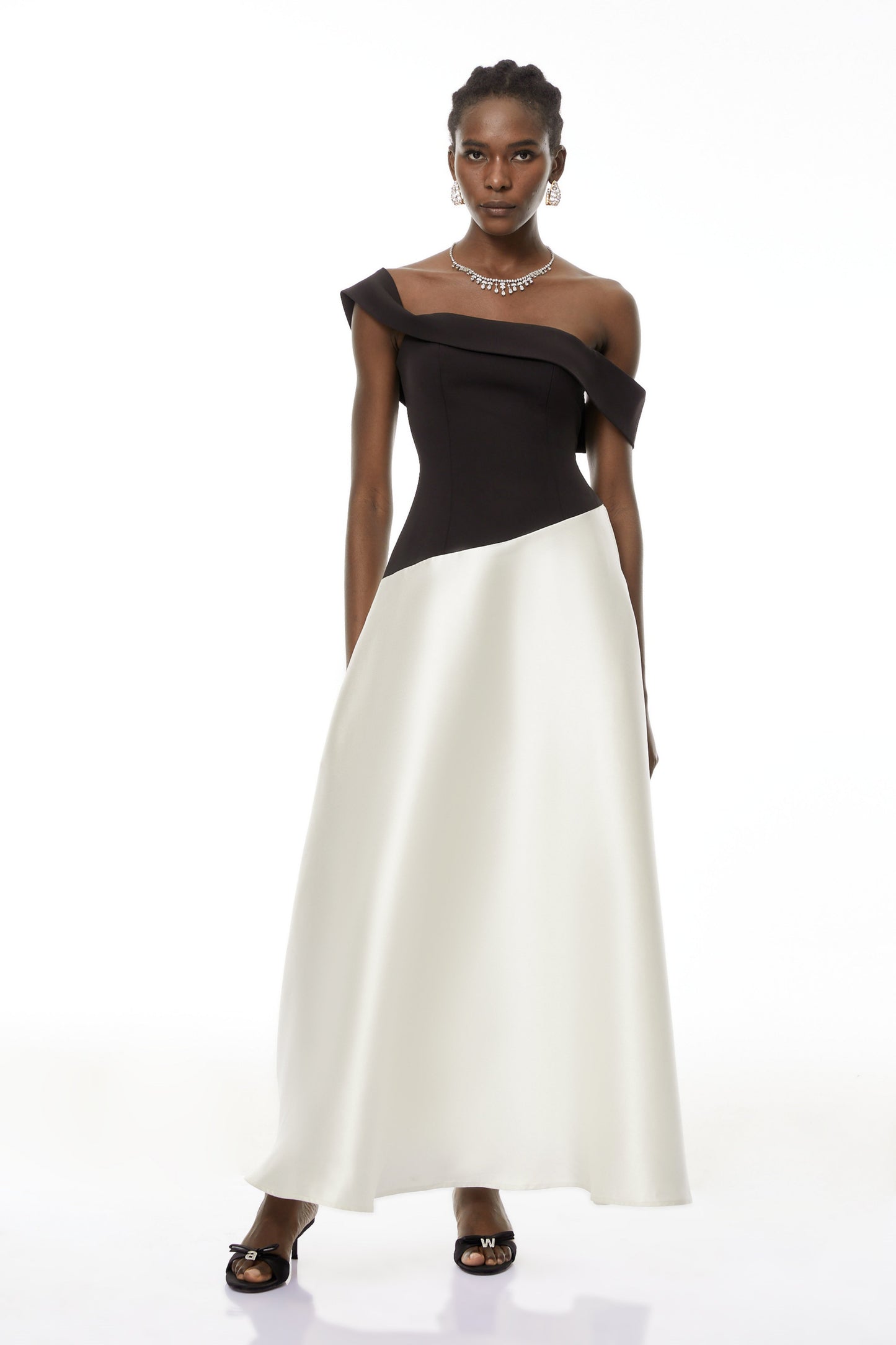 Denisa Black Color Blocked Satin Maxi Dress