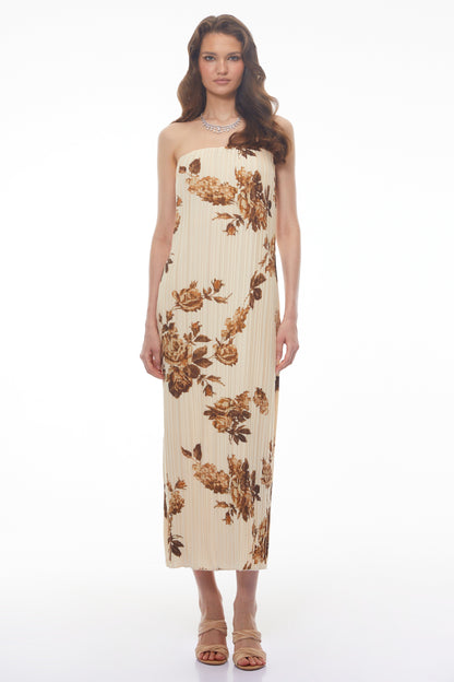 Denise Cream Floral Pleated Midi Dress