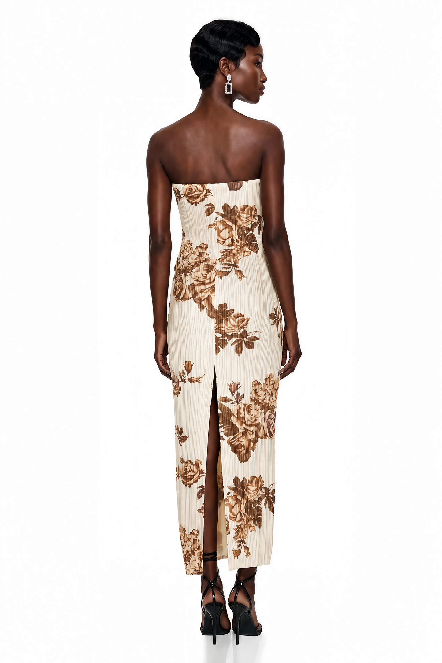 Denise Cream Floral Pleated Midi Dress