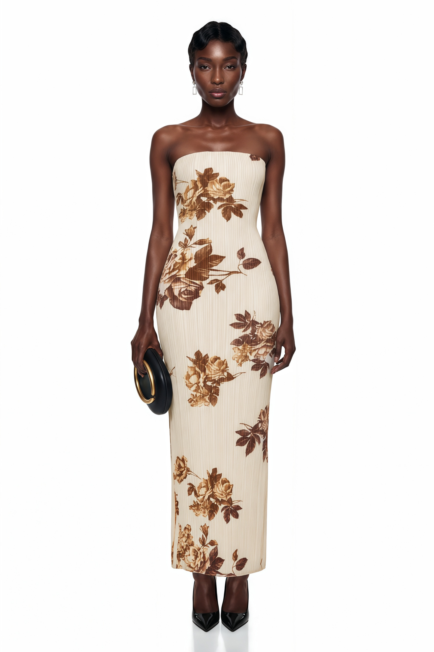 Denise Cream Floral Pleated Midi Dress