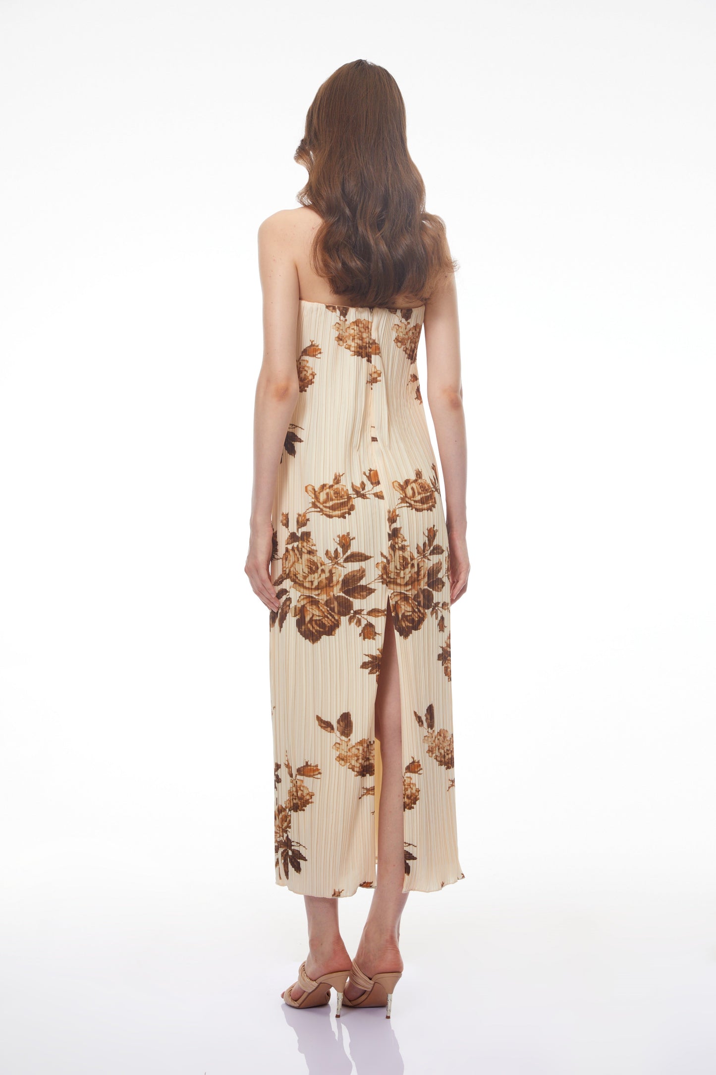 Denise Cream Floral Pleated Midi Dress