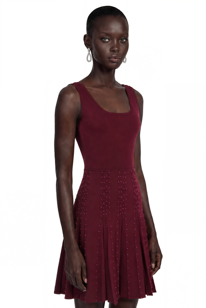 Diane Burgundy Beading Embellished Ruffled Mini Dress