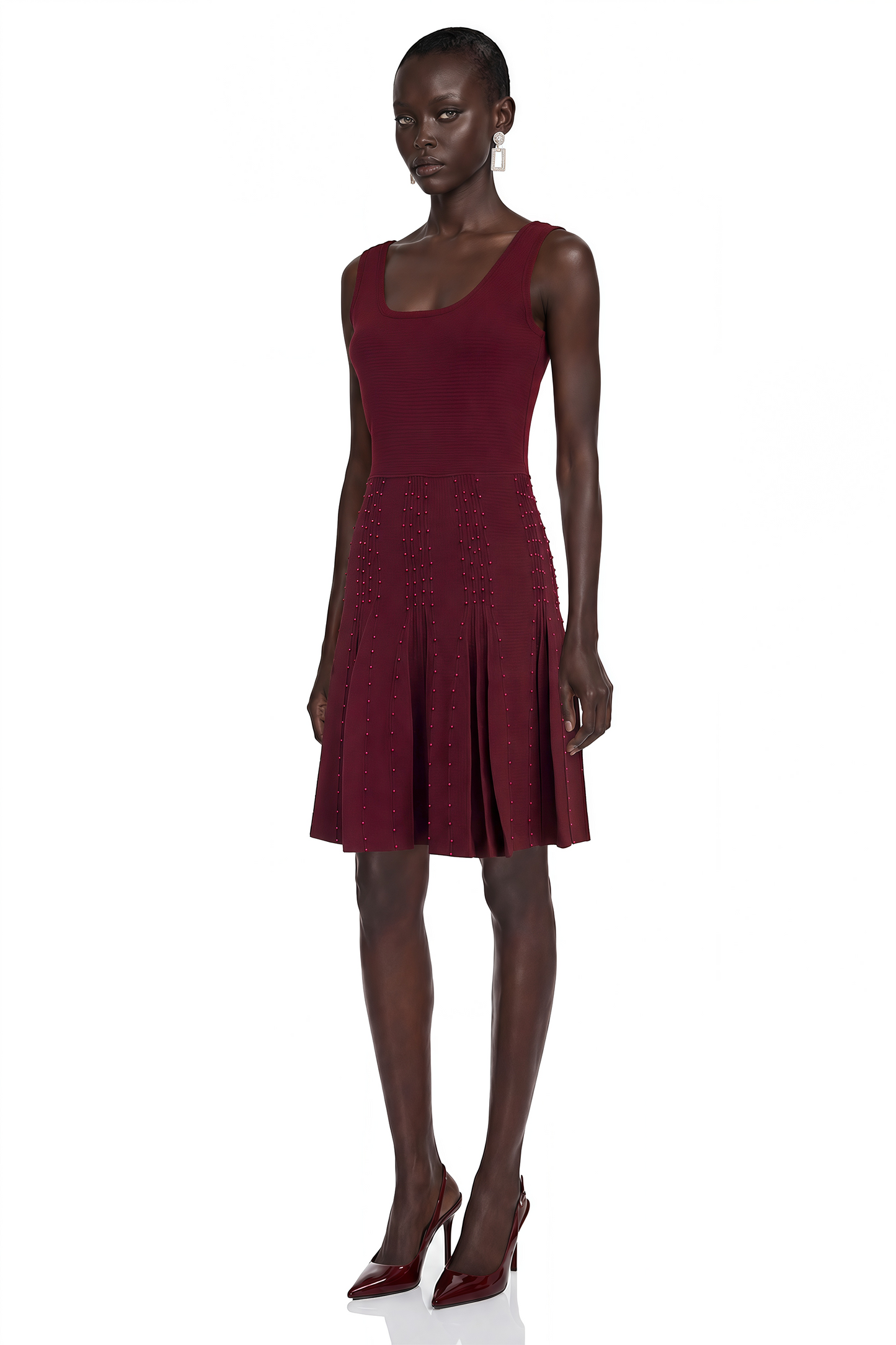 Diane Burgundy Beading Embellished Ruffled Mini Dress