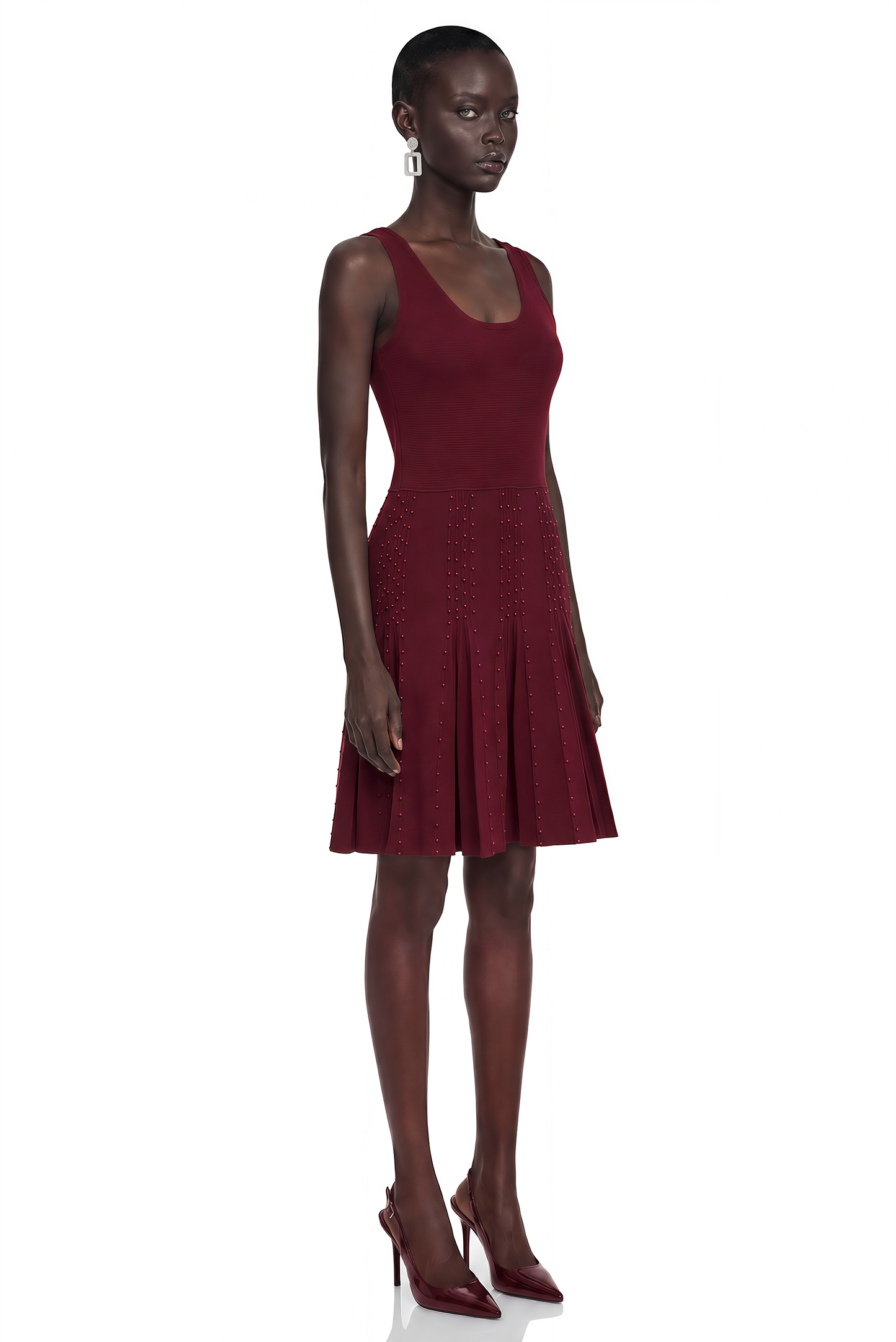 Diane Burgundy Beading Embellished Ruffled Mini Dress