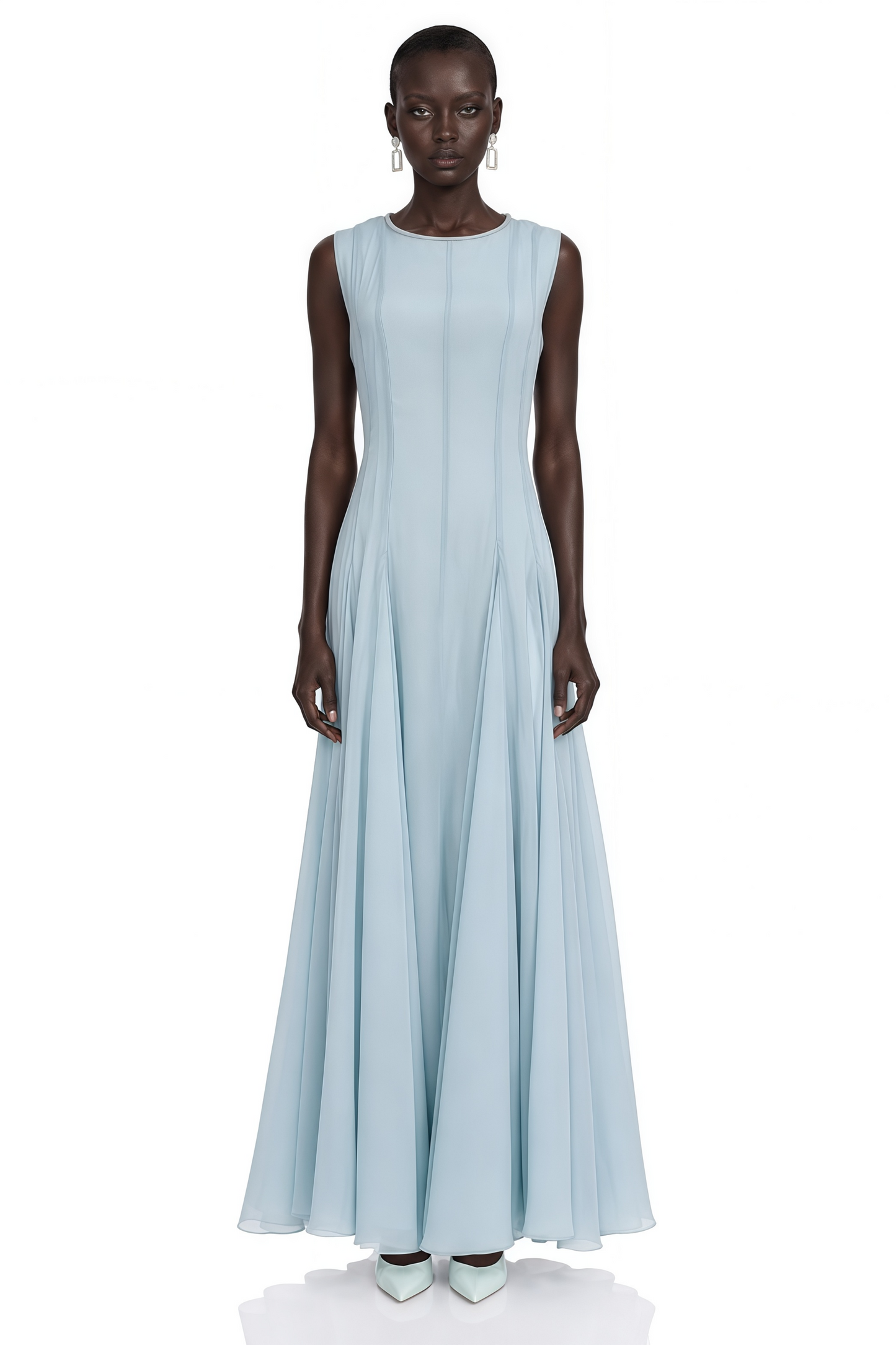 Dilek Light Blue Sleeveless Pleated Maxi Dress