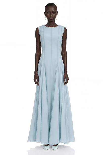 Dilek Light Blue Sleeveless Pleated Maxi Dress