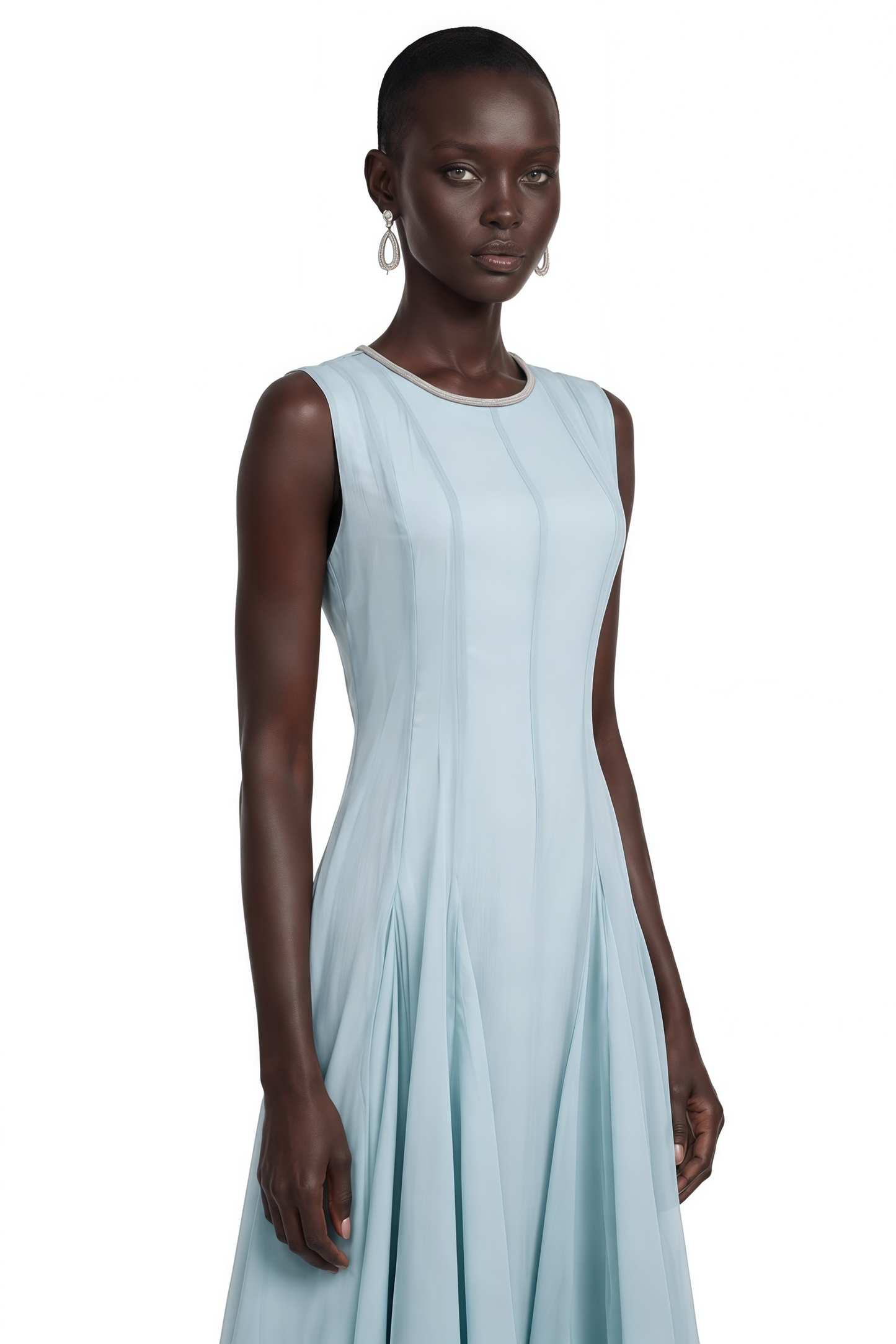 Dilek Light Blue Sleeveless Pleated Maxi Dress